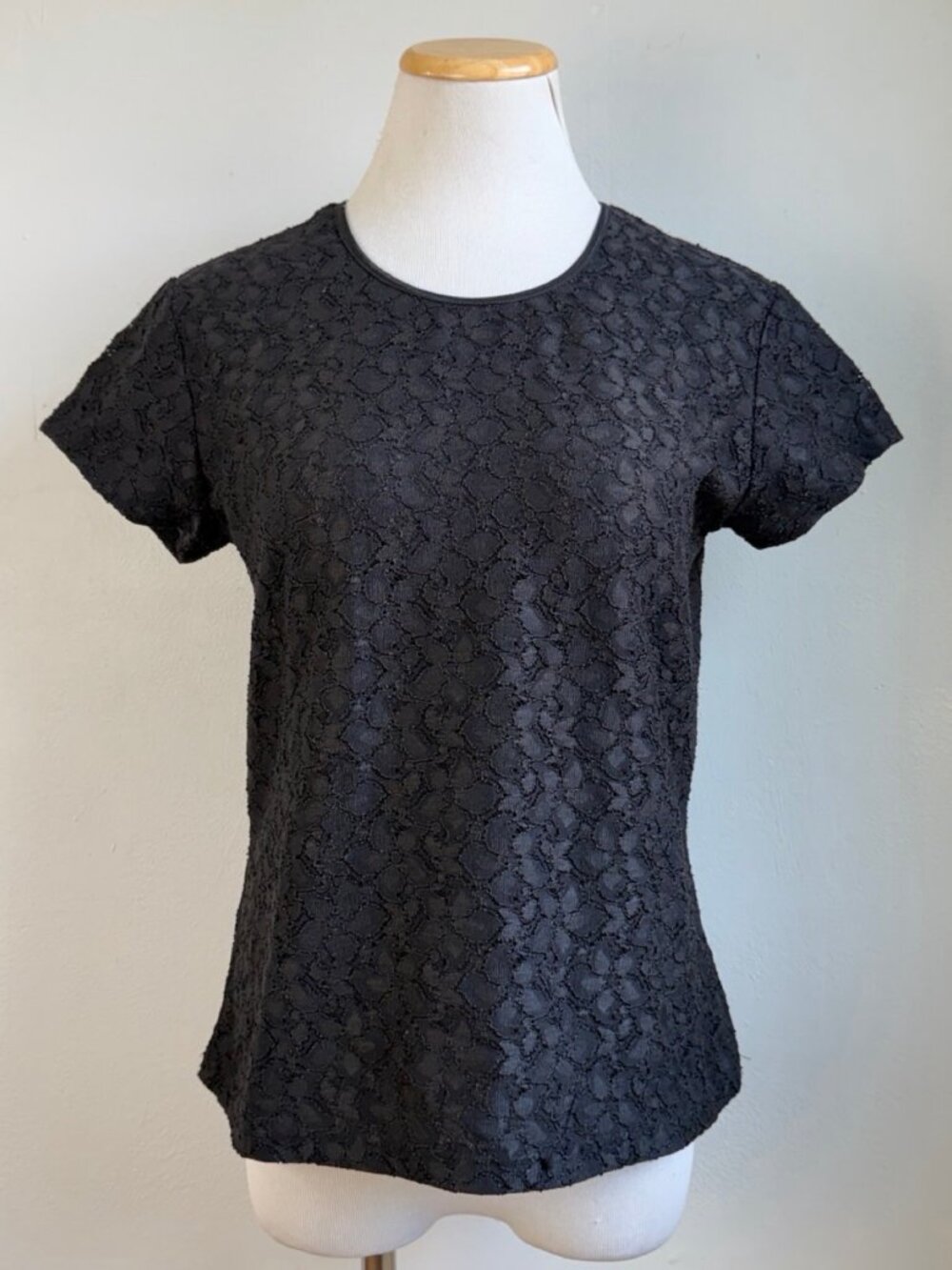 Talbots Black Floral Lace Short Sleeve Top Womens Size Small 90s Talbots Blouse